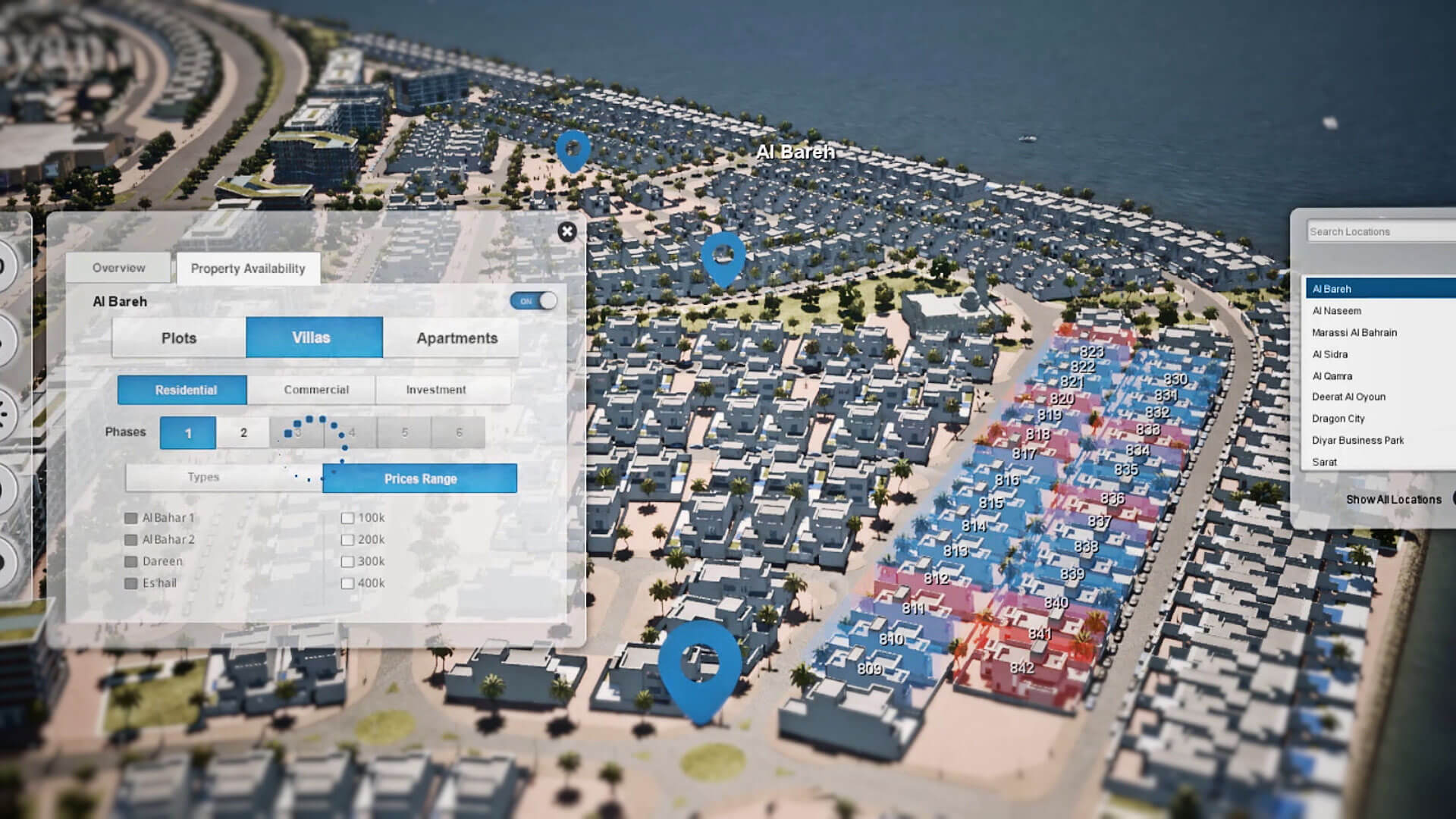 A client exploring a coastal development on a large CityView display